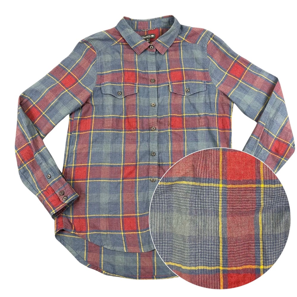 Toad & Co Womens Reform Flannel Shirt M Red Blue Plaid Long Sleeve Recycled